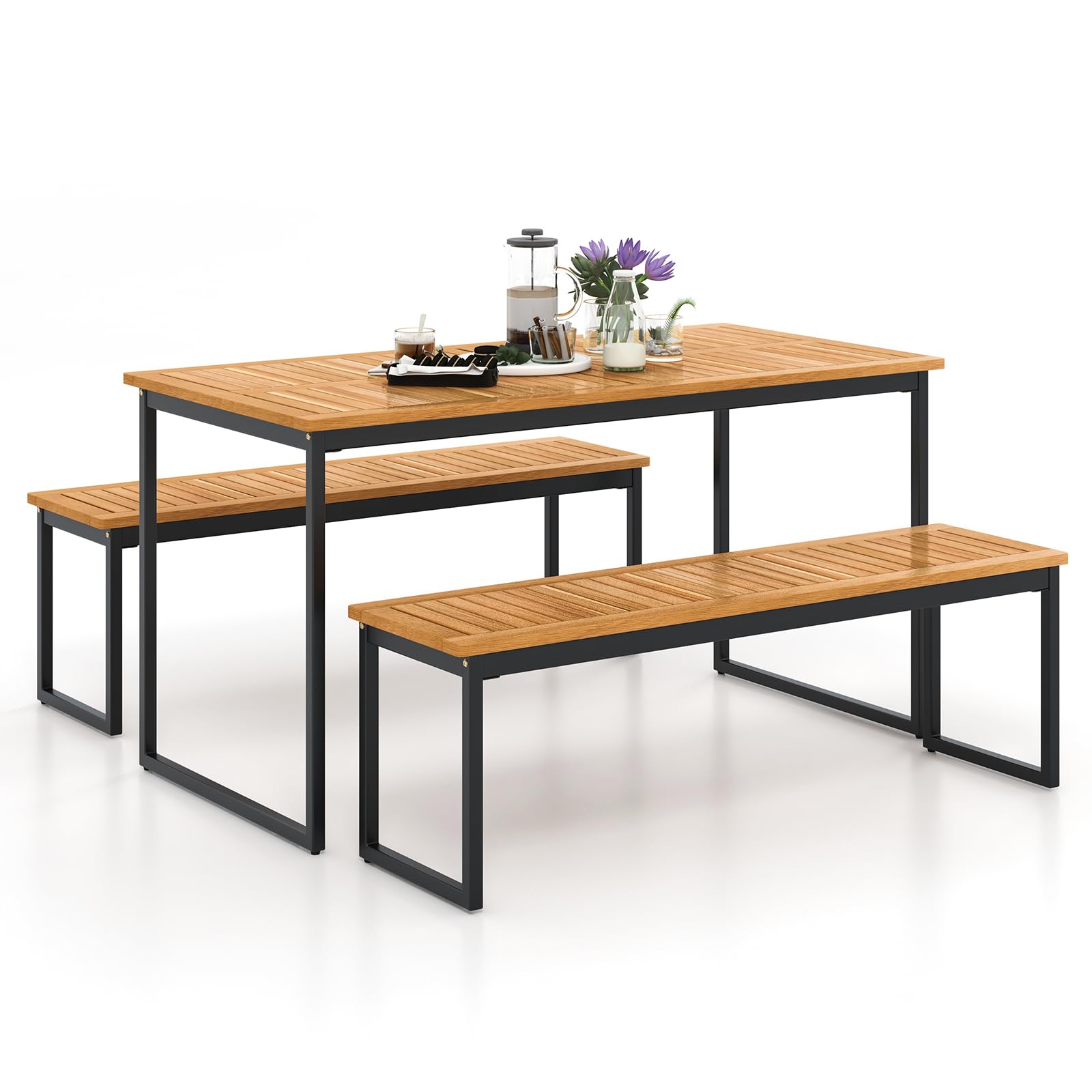 Tangkula 3 Pieces Outdoor Dining Set for 6 People